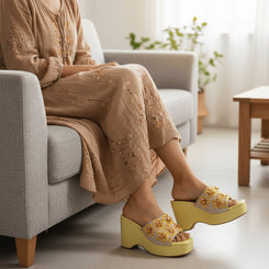 Sunflower Yellow Floral Wedges - cunei
