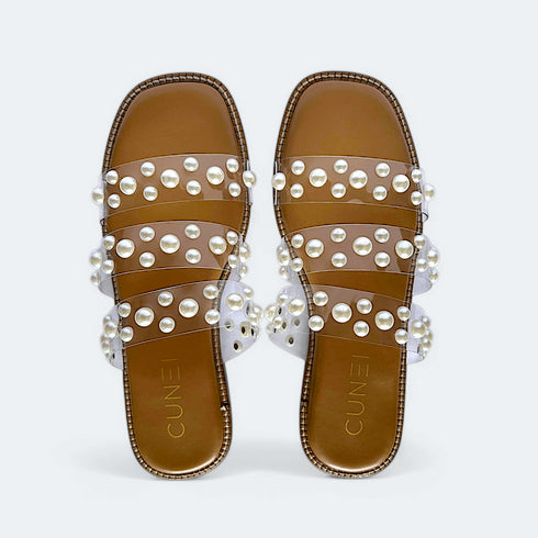 Tan Festive Pearl Flats - cunei