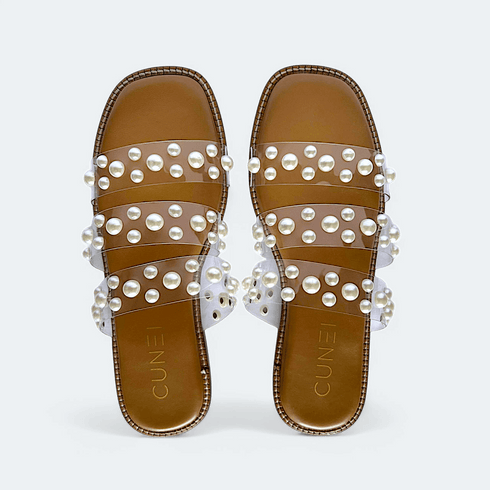 Tan Festive Pearl Flats - cunei