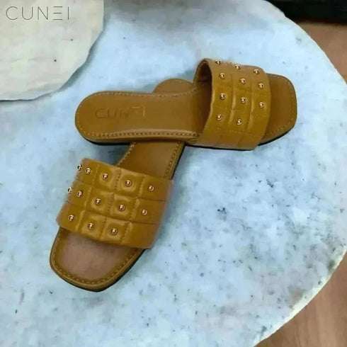 Womens Tan Opulence Buttoned Slides