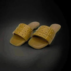 Womens Tan Opulence Buttoned Slides