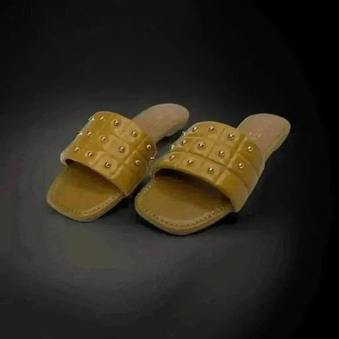 Womens Tan Opulence Buttoned Slides