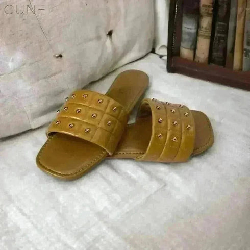 Womens Tan Opulence Buttoned Slides