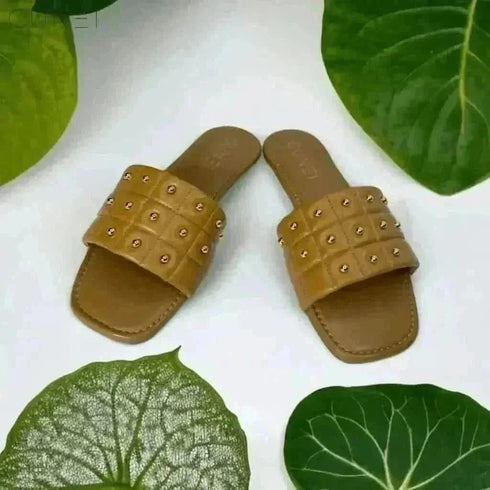 Womens Tan Opulence Buttoned Slides