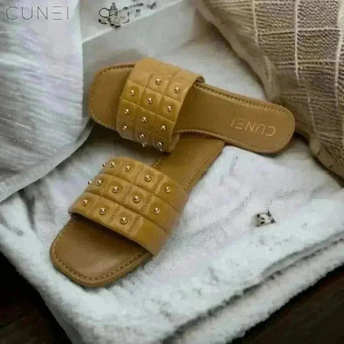 Womens Tan Opulence Buttoned Slides