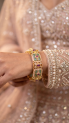 Teal, Purple, Green, and White Rectangular Kundan Panels With Stones Kada Bangles product photo, Cunei India
