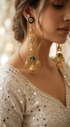 Timeless Round Golden Green Long Kashmiri Jhumka Earrings for Women