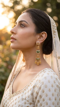 Timeless Round Green Long Kashmiri Jhumka Earrings for Women - view 2