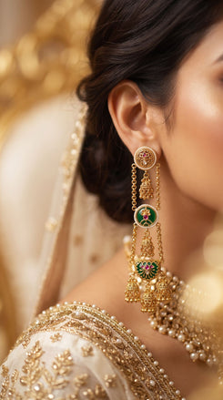 Timeless Round Green Long Kashmiri Jhumka Earrings for Women - view 3