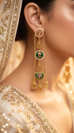 Timeless Round Green Long Kashmiri Jhumka Earrings for Women - view 4