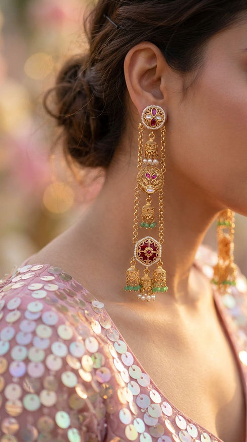 Timeless Round Pink Long Kashmiri Jhumka Earrings for Women