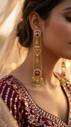 Timeless Round Pink Long Kashmiri Jhumka Earrings for Women - view 2