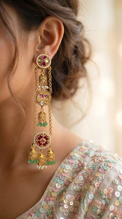 Timeless Round Pink Long Kashmiri Jhumka Earrings for Women - view 3