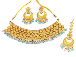 Traditional Pink and Green Heritage Polish Choker Necklace Set - view 3