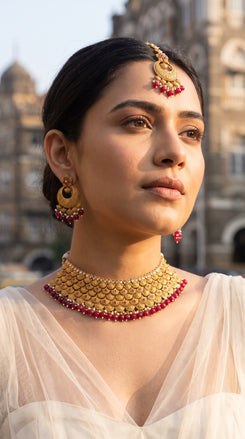 Traditional Red Heritage Polish Choker Necklace Set - view 4