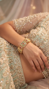 Turquoise Red and Green Square Enamel Panels Ruby Accents Ethnic Kada Bangles side view, Cunei India