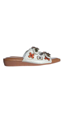 Two Strap Beaded Embroidered Buckled Slides for Casual Women Wear - view 10