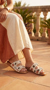 Two Strap Beaded Embroidered Buckled Slides for Casual Women Wear - view 4