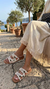 Two Strap Beaded Embroidered Buckled Slides for Casual Women Wear - view 5