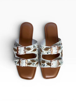 Two Strap Floral Embroidered Buckled Slides for Casual Women Wear - view 2