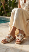 Two Strap Floral Embroidered Buckled Slides for Casual Women Wear - view 7