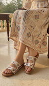Two Strap Wavy Embroidered Buckled Slides for Casual Women Wear
