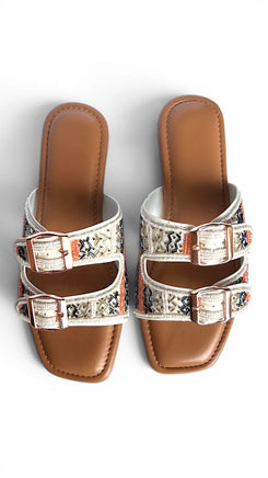 Two Strap Wavy Embroidered Buckled Slides for Casual Women Wear - view 2