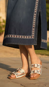 Two Strap Wavy Embroidered Buckled Slides for Casual Women Wear - view 3