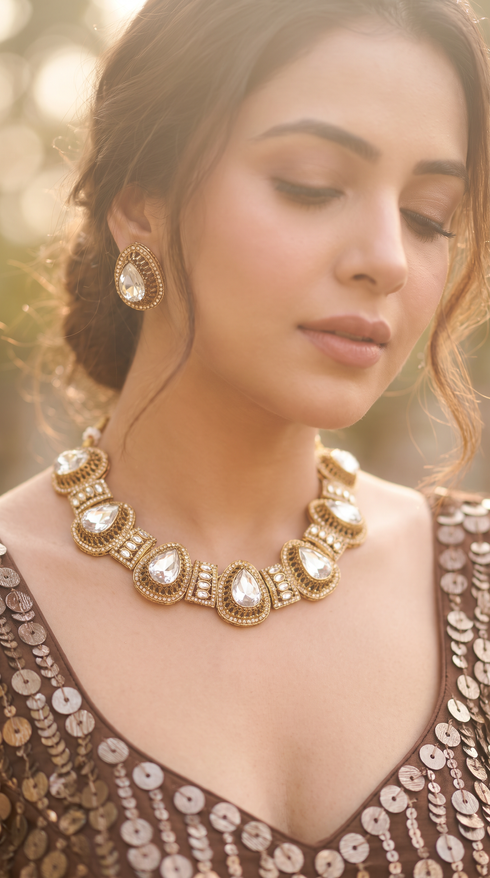 Victorian Polki Stones Necklace Set