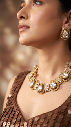 Victorian Polki Stones Necklace Set - view 2