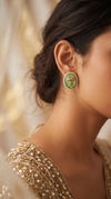 Vintage Oval Green Peacock Stud Earrings for Women