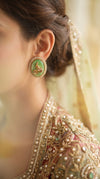 Vintage Oval Green Peacock Stud Earrings for Women - view 2