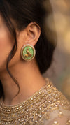Vintage Oval Green Peacock Stud Earrings for Women - view 3
