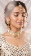 White and Gold Three Piece Square Pendant Multi Strand Necklace Set - view 3