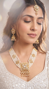 White and Gold Three Piece Square Pendant Multi Strand Necklace Set