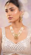 White and Gold Three Piece Square Pendant Multi Strand Necklace Set - view 2