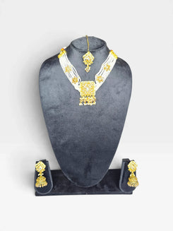 White and Gold Three Piece Square Pendant Multi Strand Choker Necklace Set - view 4