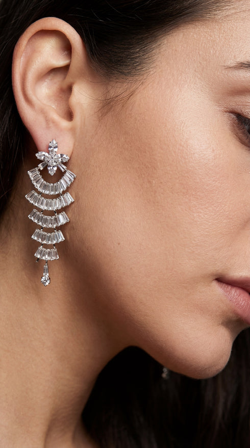White Crystal Cascading Earrings for Women - Party & Wedding Wear