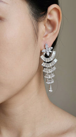 White Crystal Cascading Earrings for Women - Party & Wedding Wear - view 2