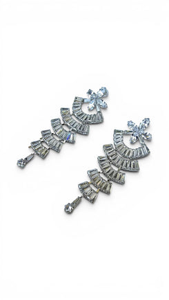 White Crystal Cascading Earrings for Women - Party & Wedding Wear - view 3