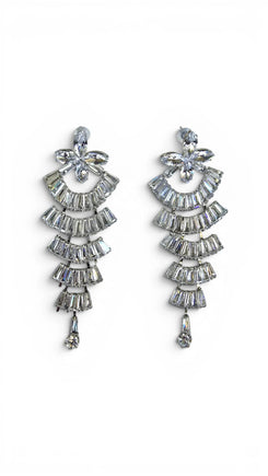 White Crystal Cascading Earrings for Women - Party & Wedding Wear - view 4