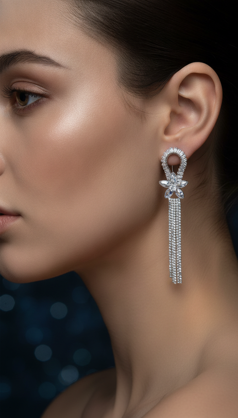 White Crystal Delicate Earrings - Party & Wedding Wear
