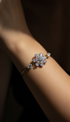 White Floral Crystal Cuff Bracelet for Women - Party & Wedding Wear - view 2
