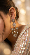 White Floral Diamond Dangling Earrings side view, Cunei India