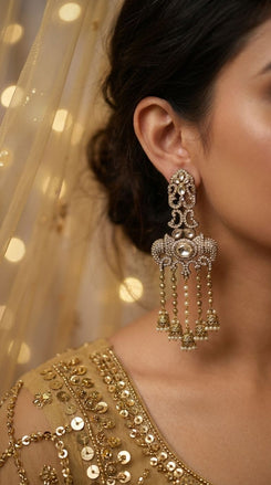 White Ganesha Elephant Dangling Earrings side view, Cunei India