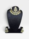 White and Gold Three Piece Kundan Floral Pearl Cluster Necklace Set - view 3
