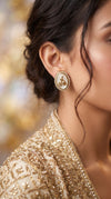 White and Gold Cz Oval Stud Earrings detail, Cunei India