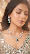 White and Green Leaf Motif Emerald Drop Cz Necklace Set product photo, Cunei India