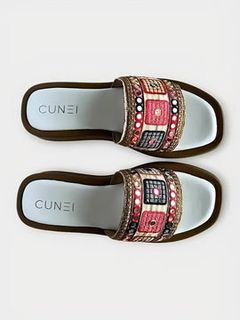 White Mirror Work Embroidered Slider - cunei