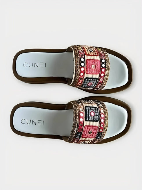 White Mirror Work Embroidered Slider - cunei